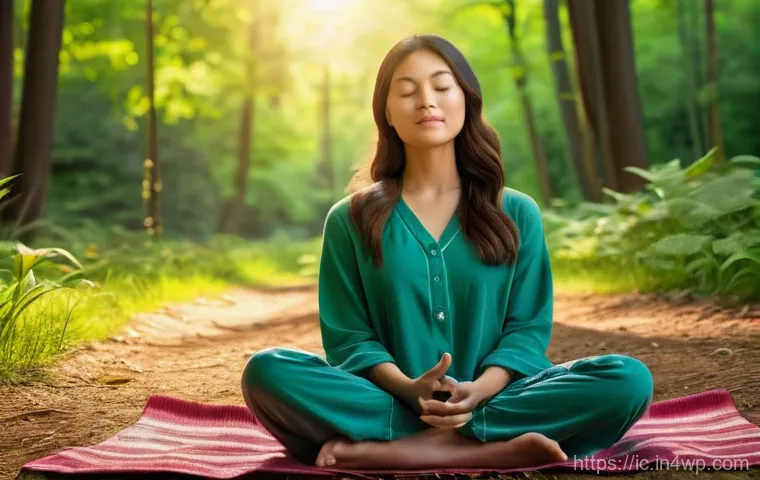 언플러그드 시간의 긍정적 영향에 대한 연구 - **Prompt 1: Serene Digital Detox in Nature**
"A young woman, wearing comfortable, modest loungew...