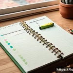 Home 21 언플러그드 시간 관리의 대안적 접근 - A cozy, sunlit workspace featuring a wooden desk with neatly arranged analog tools: a paper planner ...