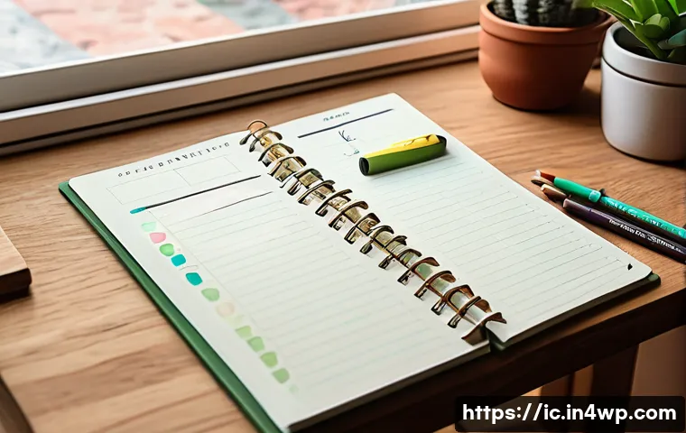 언플러그드 시간 관리의 대안적 접근 - A cozy, sunlit workspace featuring a wooden desk with neatly arranged analog tools: a paper planner ...