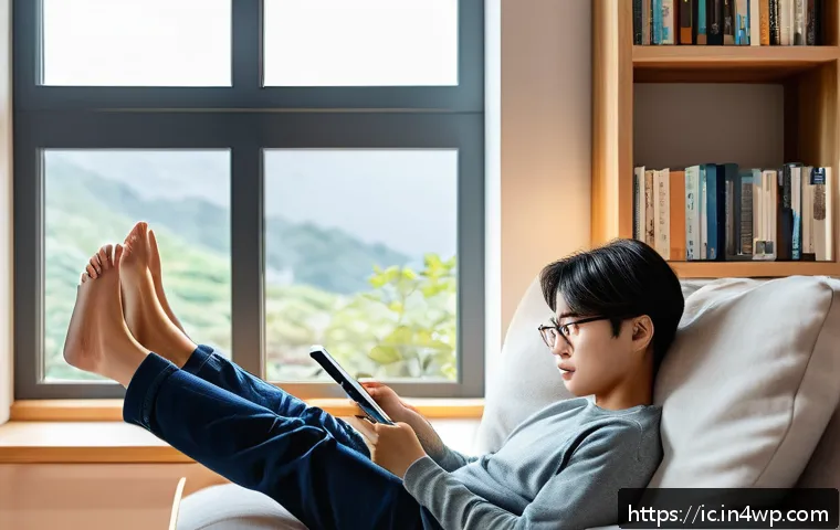 언플러그드 시간을 위한 목표 설정하기 - A cozy living room scene showing a person practicing digital detox: the smartphone and tablet are pl...