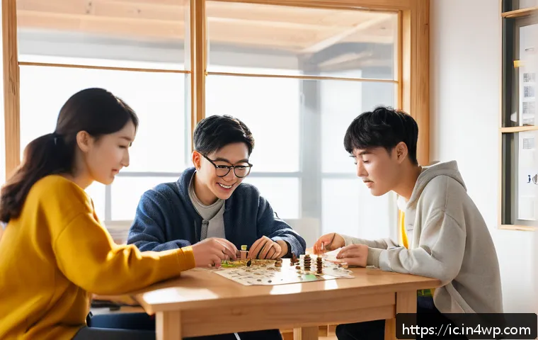 자기계발을 위한 언플러그드 시간 활용법 - A cozy indoor scene showing a diverse group of young adults engaged in unplugged coding activities a...